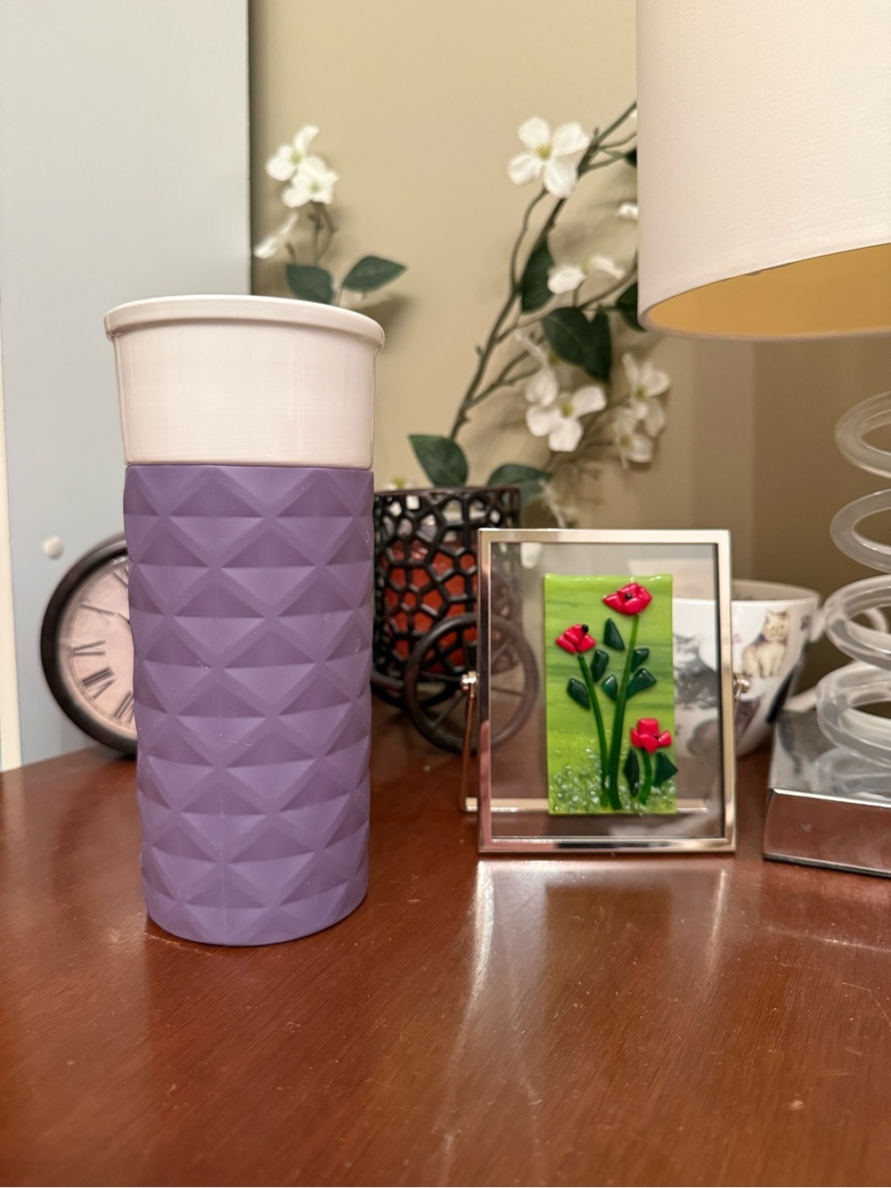 Textured Purple Ceramic Travel Tumbler with White Rim